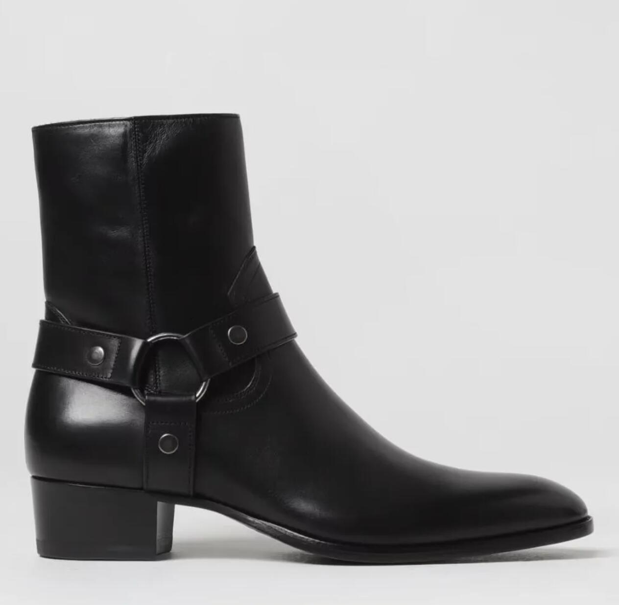 25SS Wholesale Luxury Brand Wyatt Harness Boot Suede Calf Leather Ankle Strap Biker Boots Stacked Heel Gentleman Chelsea Booties Men Designer Shoes