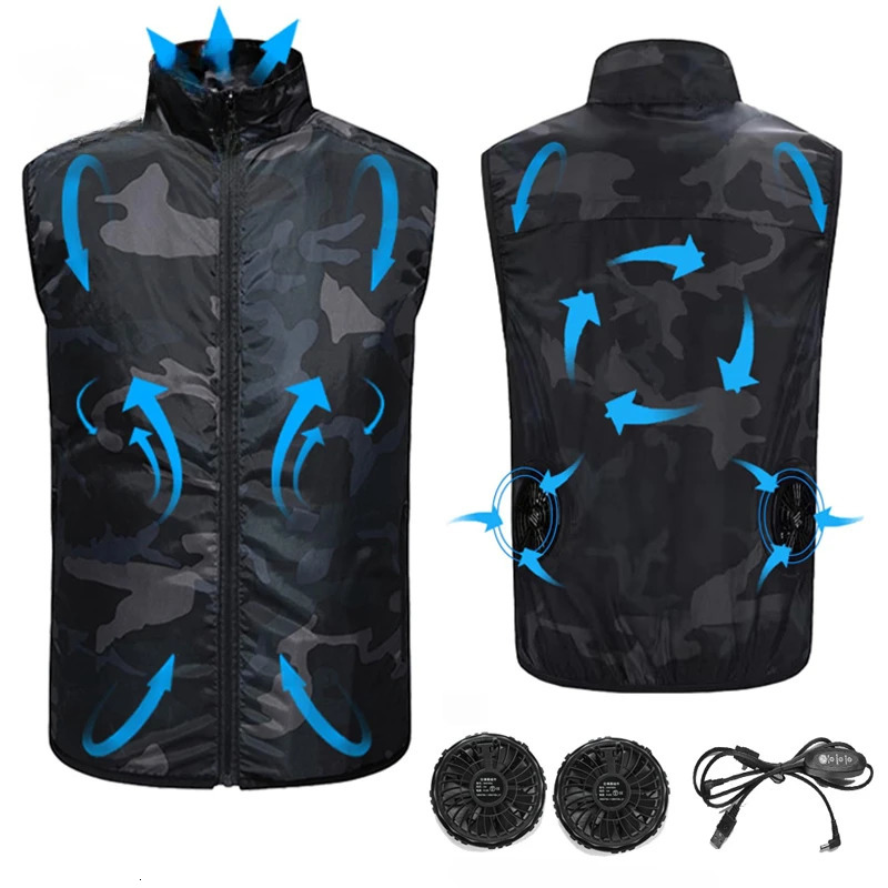 Mens Ice Vest Fan Air Conditioner Clothes Cool Vest Sport USB Rechargeable Cooling Vest Workers Summer Camping Fishing Overalls 250804