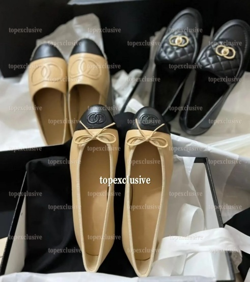 Designer Ballet Flats shoes designer loafers Apricot Black Casual Shoes Women Spring Bowtie Quilted Genuine Leather Ballerina Luxury Banquet Dress S