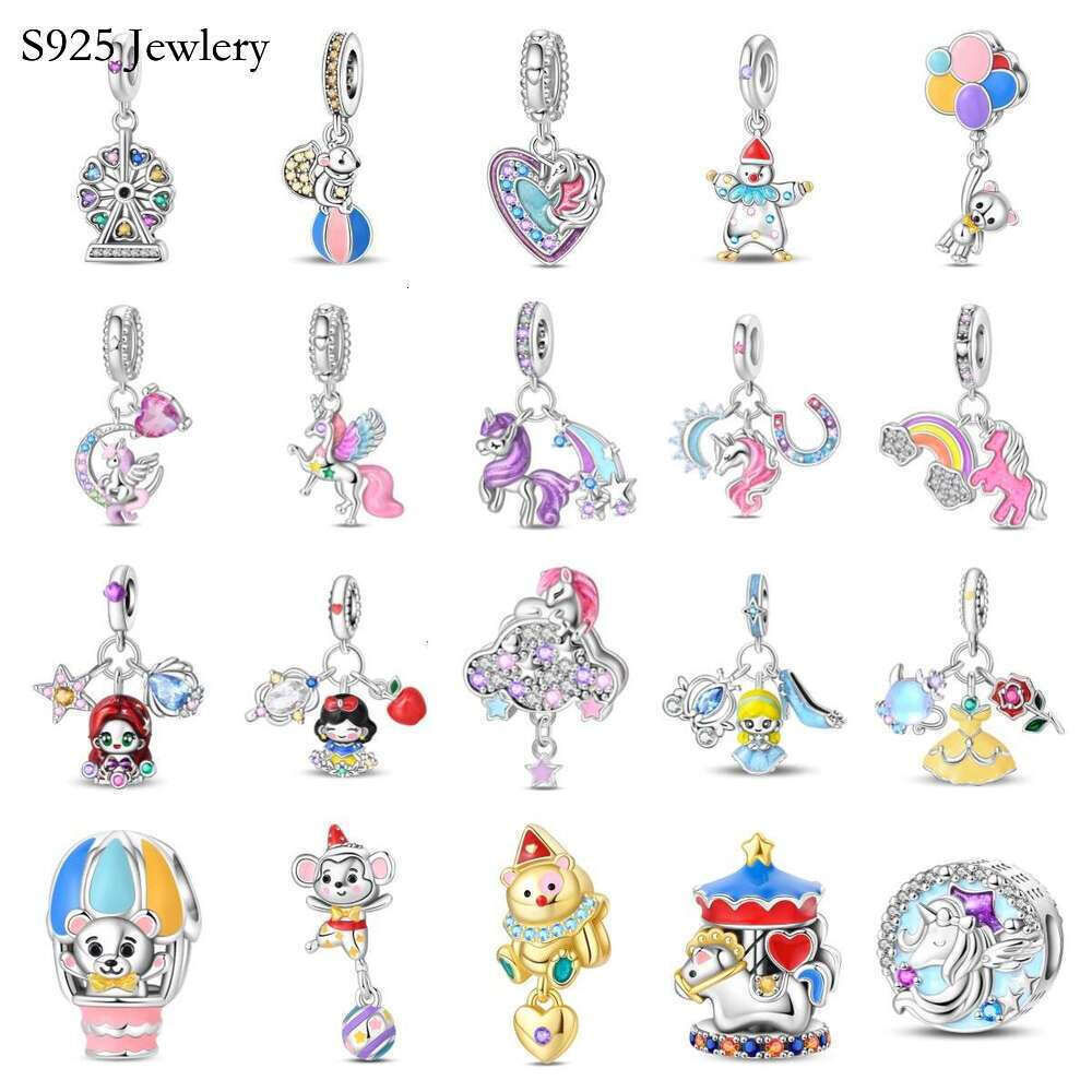 2025 NEW New 925 Sterling Silver Charms Unicorn Princess Clown Ferris Wheel Pendant Beads DIY Jewelry Accessories Bracelet