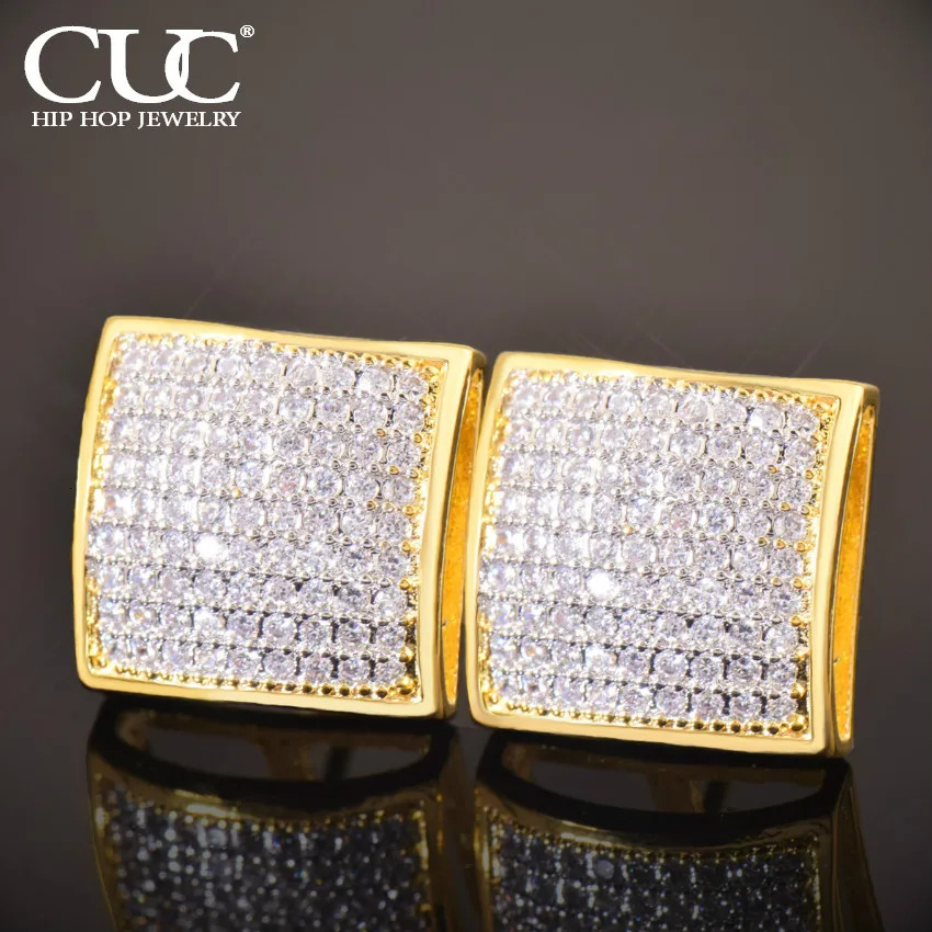 CUC 12MM Square Stud Earring Iced Out Cubic Zirconia Men Women Screw Earrings Hip Hop Jewelry Fashion Gift 250807