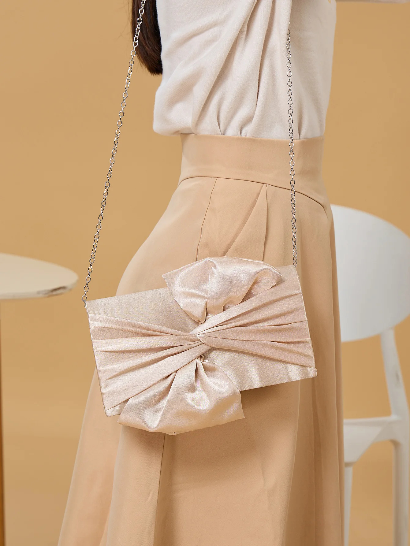 Classic Satin Cloth Bow Bridal Evening Bags Wedding Banquet Clutches For Women Fashion Chain Shoulder Crossbody Party Handbags 250801