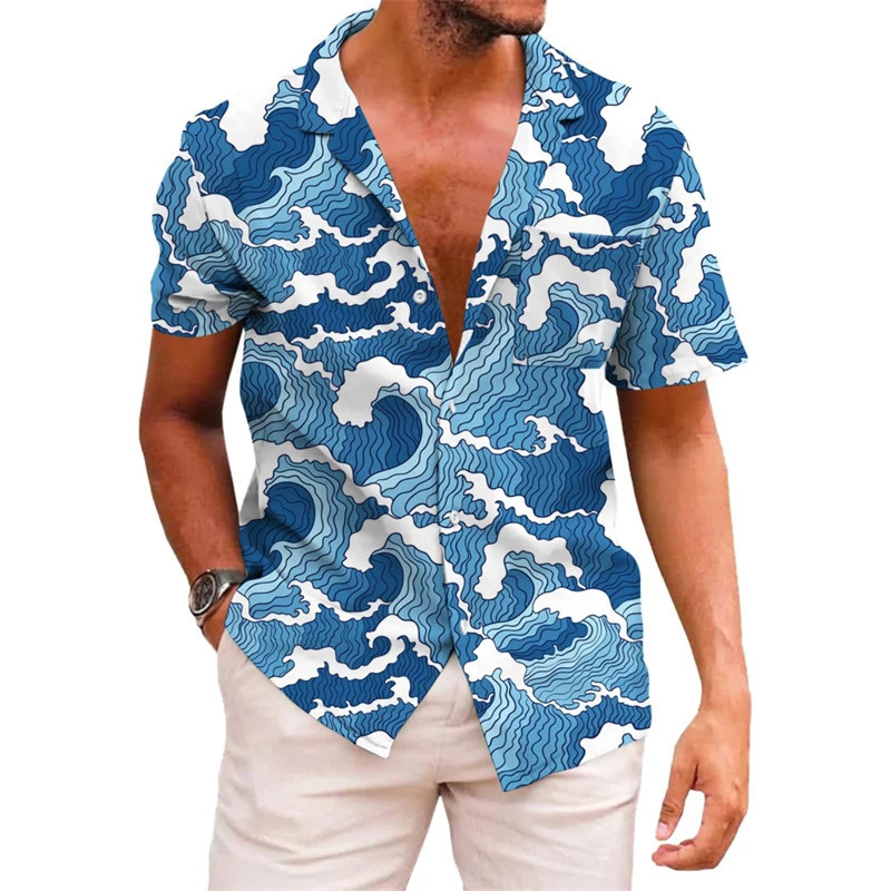 Mens shirt printed lapel summer shortsleeved Hawaiian simple style daily vacation breathable casual and comfortable 250731