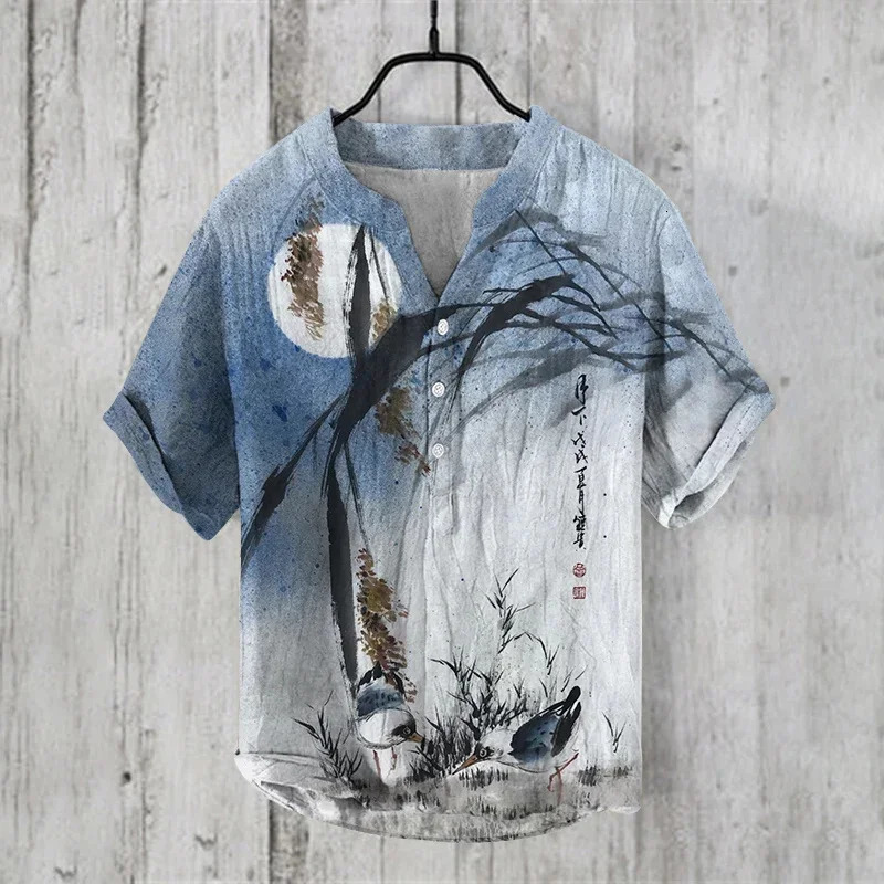 2025 Spring And Summer Mens Womens Shirts Independent Station Casual Fish Pattern Linen Style Printed Tops 250807