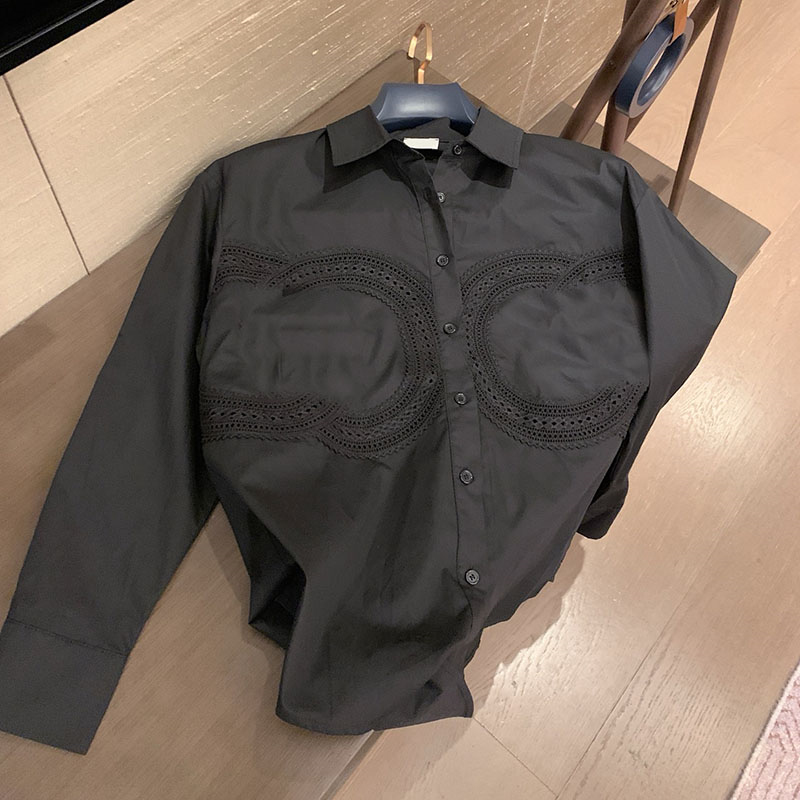 Luxury Lace Patchwork Shirts Women Summer Elegant Casual Long Sleeve Blouse Spring Autumn Black White Simple Thin Breathable Shirt Tops