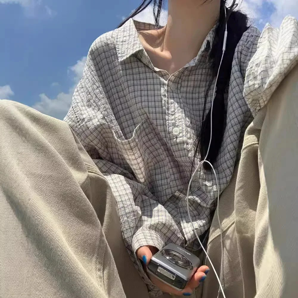 In-Stock Plaid Sun Protection Shirt Womens Loose-Fit Summer Style Mens Blouse Cotton Fabric China Mainland Origin 250801