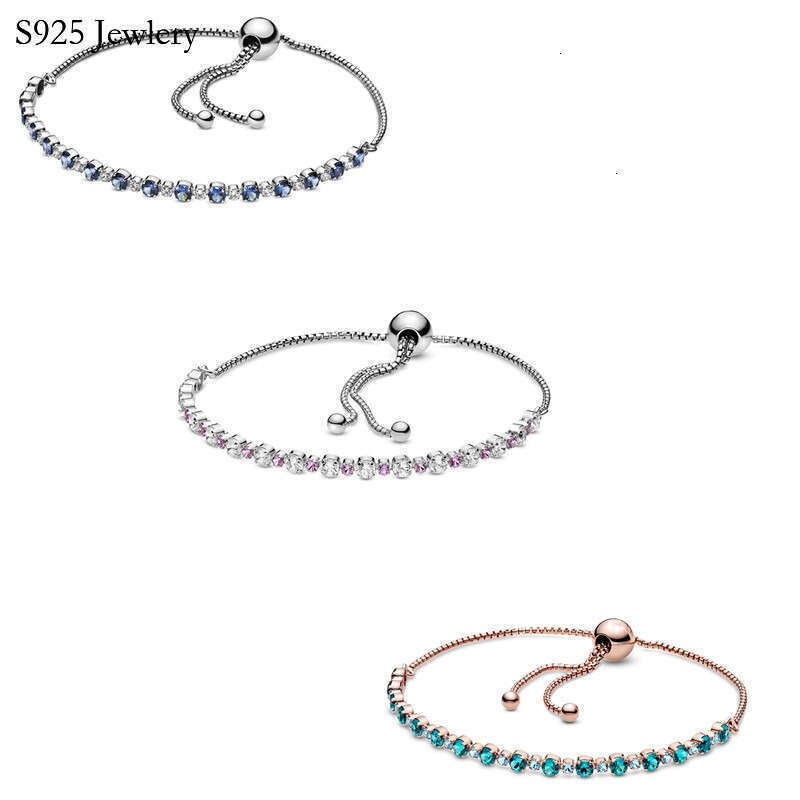 2025 NEW S925 Snake Moments Blue And Clear Sparkle Slider Bracelet Bangle Fit Women 925 Sterling Silver Bead Charm Fashion Jewelry