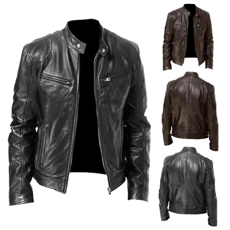 Autumn/Winter Fashionable PU Leather Mens Casual Jacket Wholesale European Style Motorcycle Leather Coat 250804