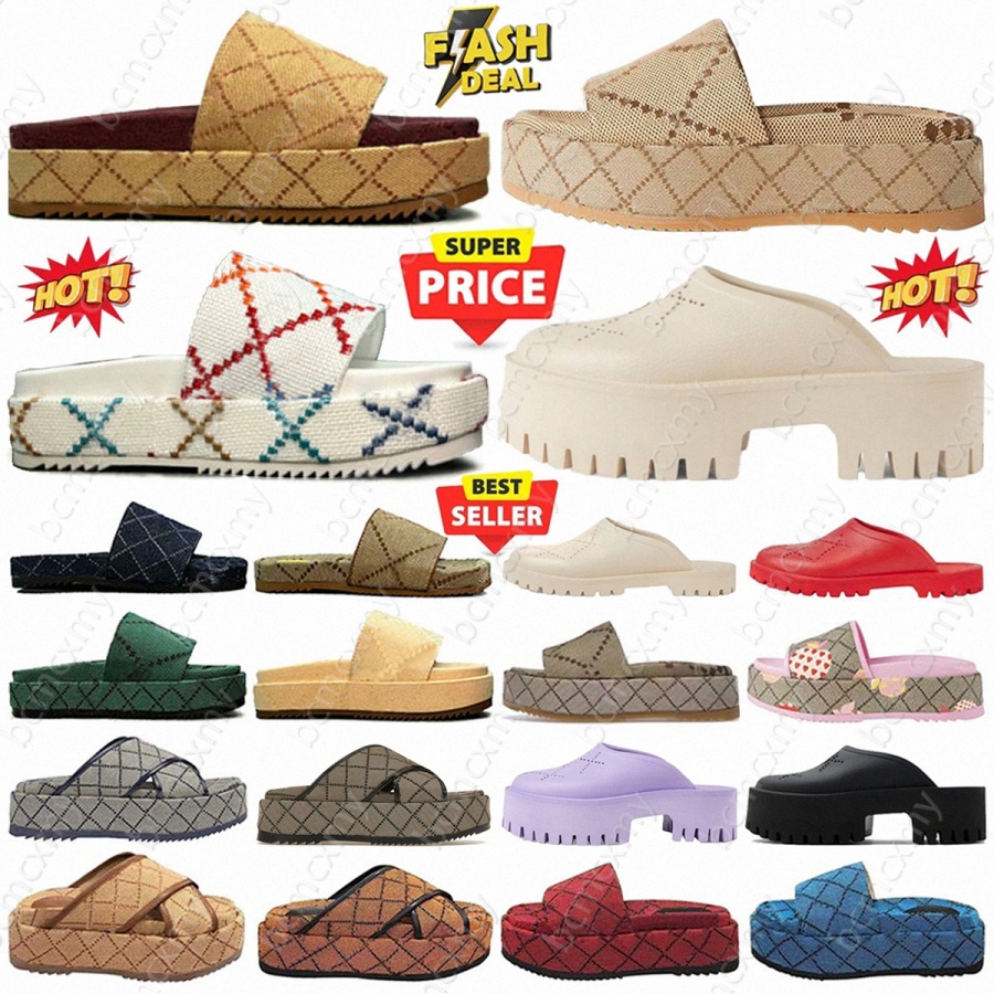 slides Platform Sandal Angelina designer slippers sliders womens mens slipper Black Camel Canvas White Beige Jacquard Denim Dark Red Pink Grey Blue