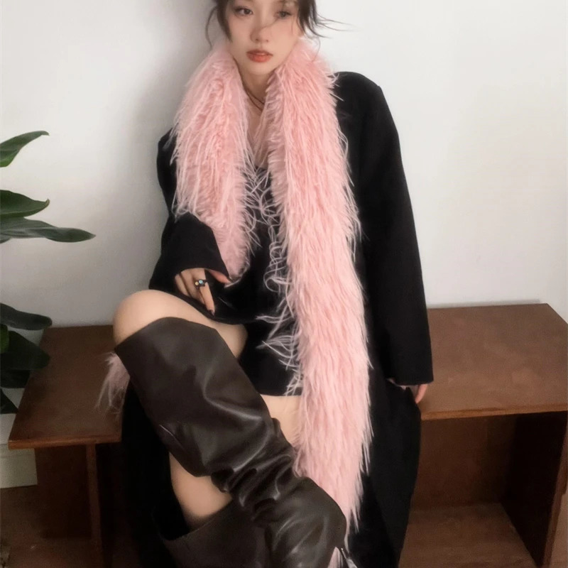 Korean er Runway Style Thick Scarf Fashionable Plush Long Strip Scarf Womens Mink Fur Y2K Girl Scarf for Warm 250805