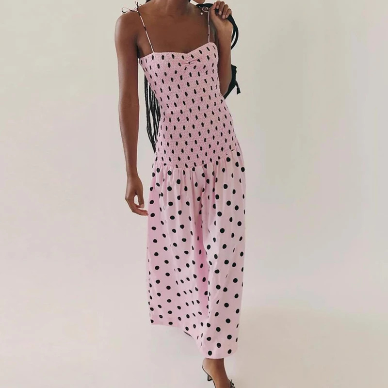 Hollowed Out Backless Slim Fit Womens Party Dress Bow Suspender Pleated Beach Polka Dot Printed High Waist Robe 250807