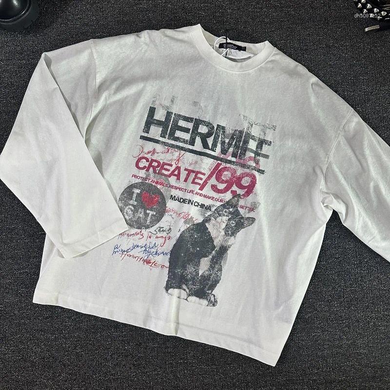 Men's Hoodies Streetwear T Shirt Hip Hop Letter Retro Graphic Print Oversized Tshirt Mens Womens Round Neck Cotton Long Sleeve Tops