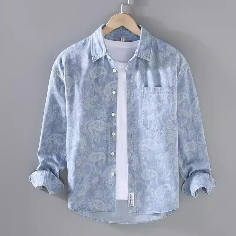 Retro Fullprint Shirt Trendy Men Wash Loose Casual Spring and Autumn Thin Fashionable Versatile Jacket 250807