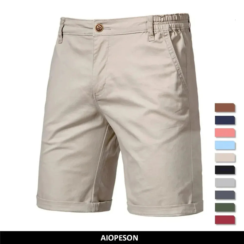 AIOPESON Summer 100 Cotton Solid Shorts Men High Quality Casual Business Social Elastic Waist 10 Colors Beach 250807