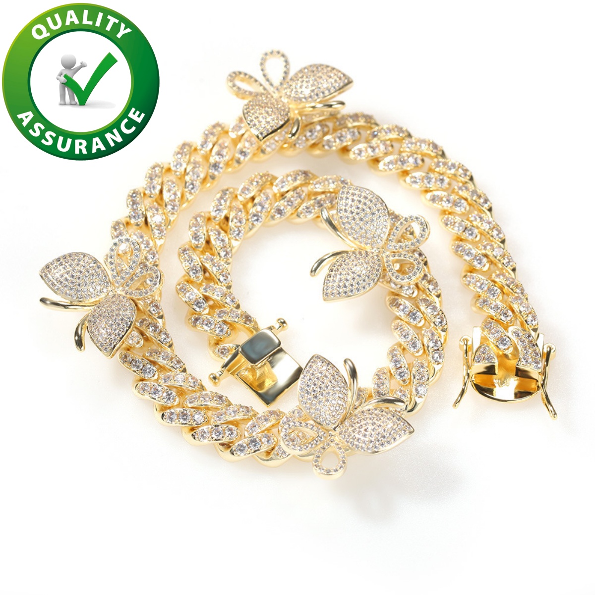 Cuban Link Chain for Women 12MM Diamond Prong Cuban Chain Hip Hop Iced Out Chain Choker Necklace Designer Butterfly Necklaces for Women Cubic Zircon