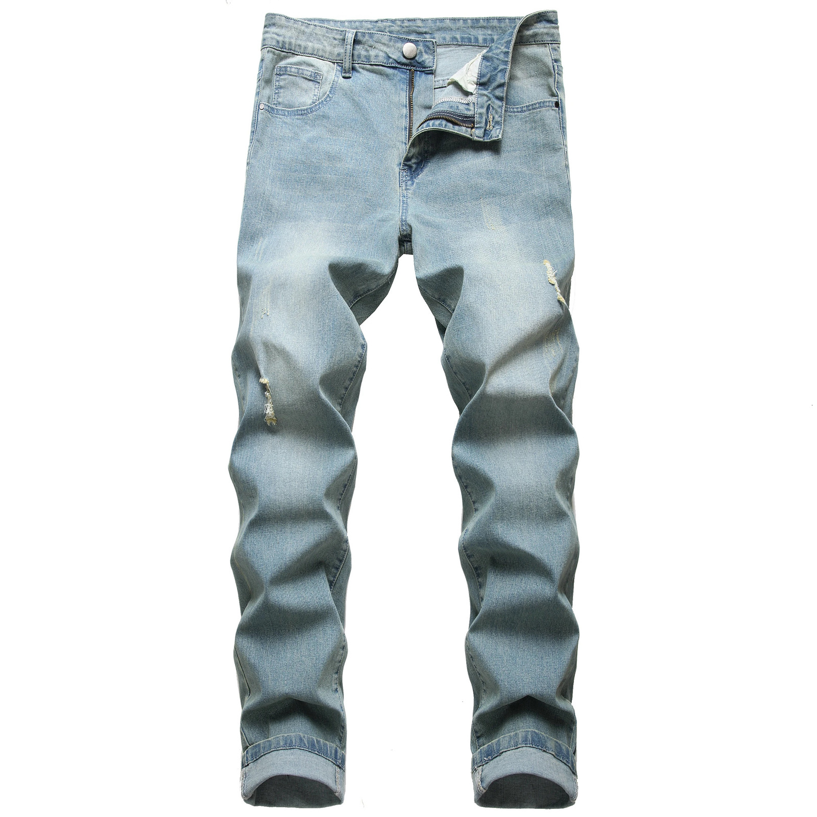 Mens blue casual jeans fashion solid color party stretch denim pants LY019 250807