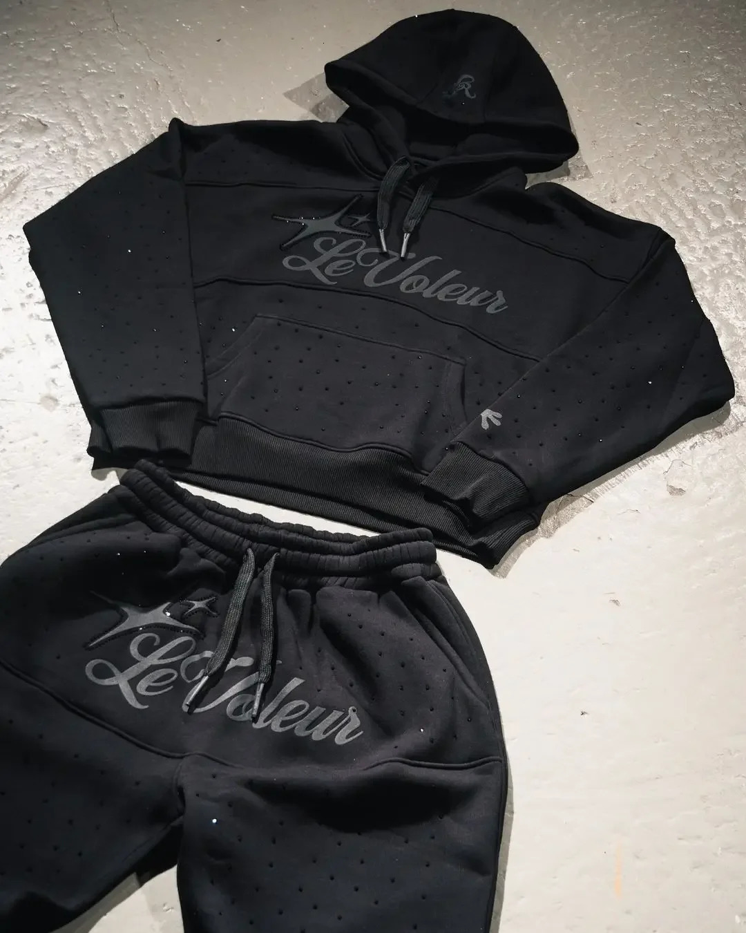 Streetwear Hoodie SweatpantsTwo Piece Set Y2K Clothes Mens Hip Hop Letters Embroidered Rhinestone Sequins Sweatshirt Pants Set 250801