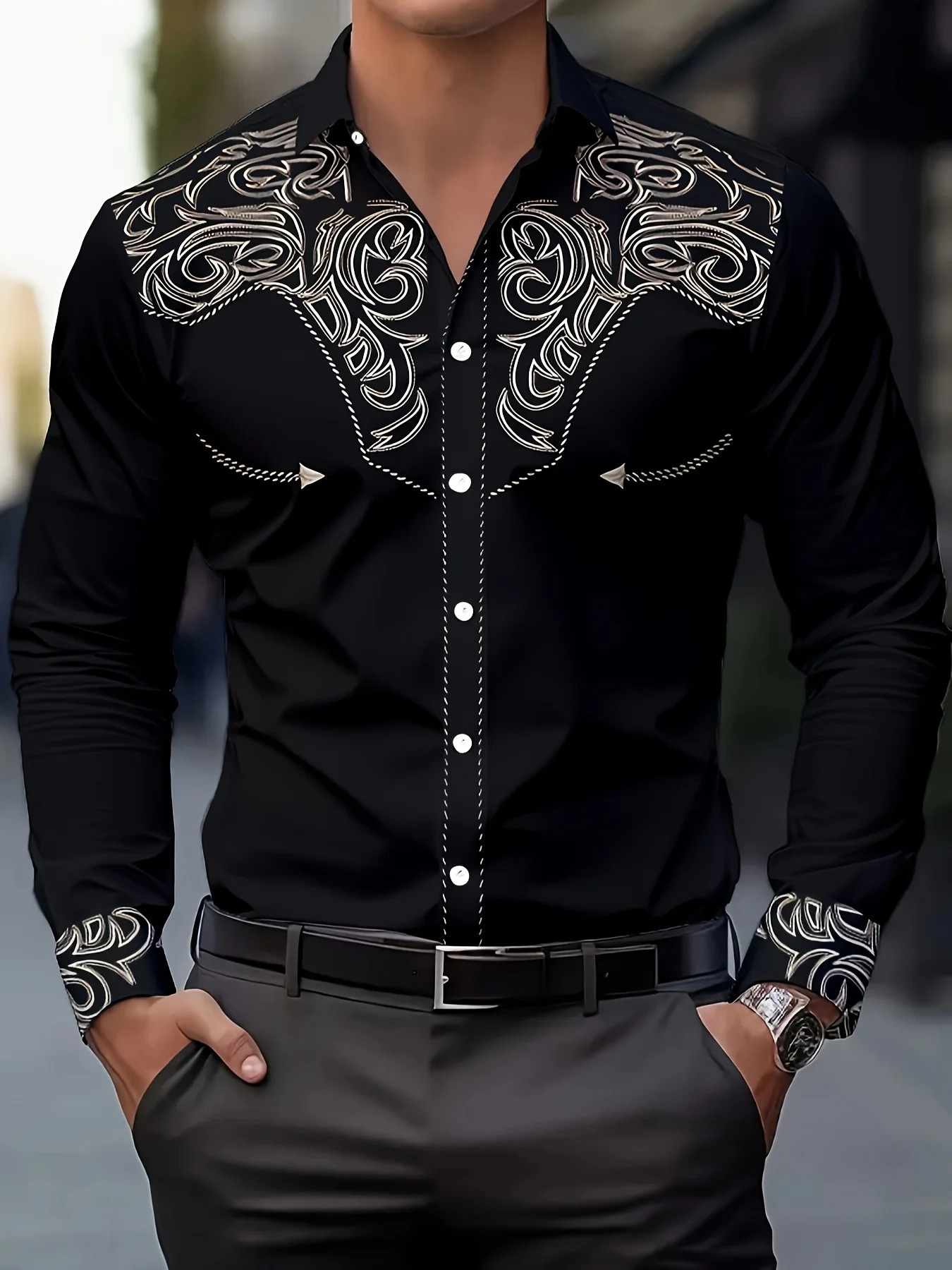 Mens Fashion Floral Print Shirt Casual Breathable Lapel Button Long Sleeve for Spring Clothing Formal shirt 250805