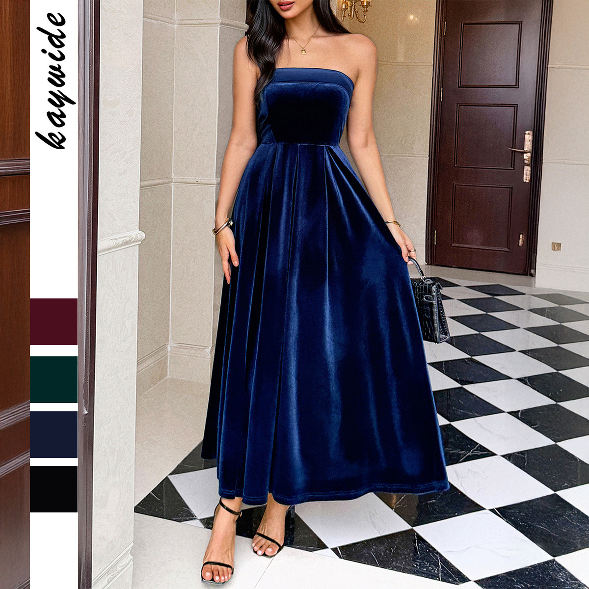 Elegant Temperament Strapless Solid Color Long Women's Dress 2025 Autumn Winter