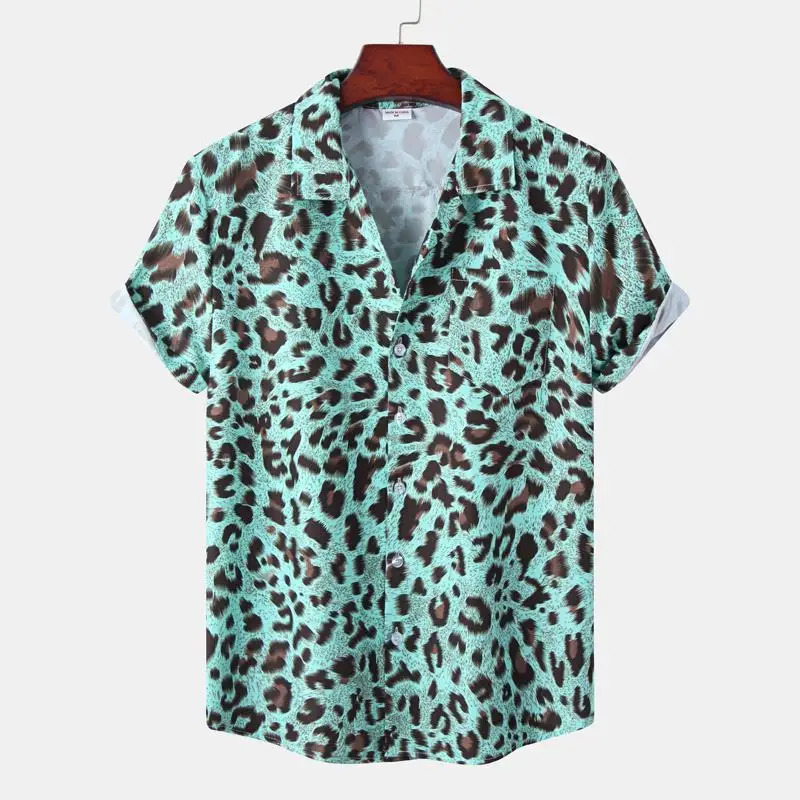 3D Printed Leopard Shirt For Men Casual Fashion Summer Short Sleeves Hawaiian Beach Shirts Personality Lapel Aloha Button Blouse 250807