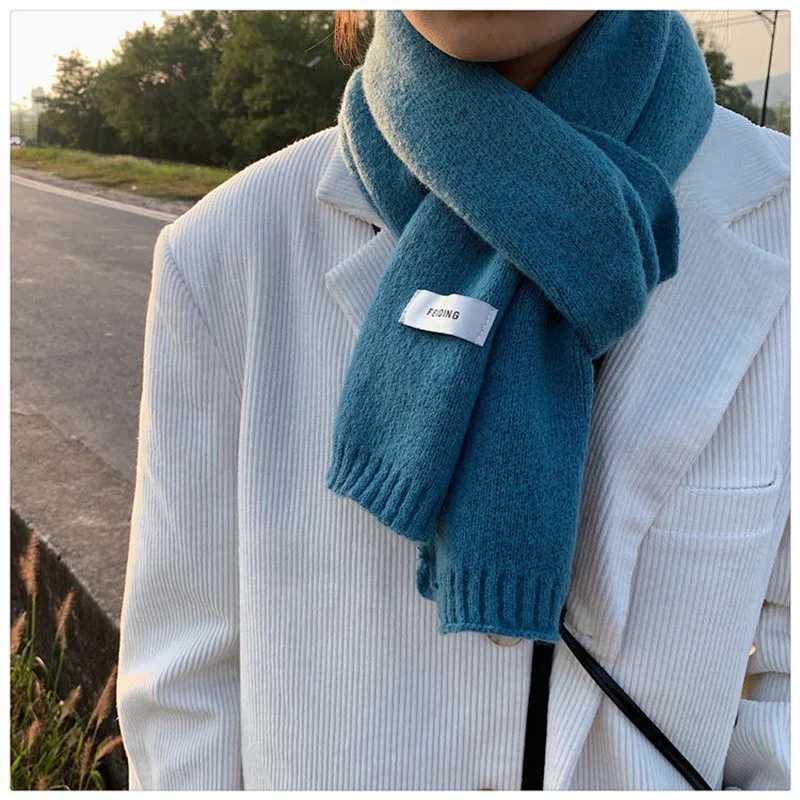 Winter Knitting Wool Scarf Men Women Fastener Thermal Neck Warmer Solid Fleece Keep Warm Scarf Thickening Windproof Neck Cover 250815