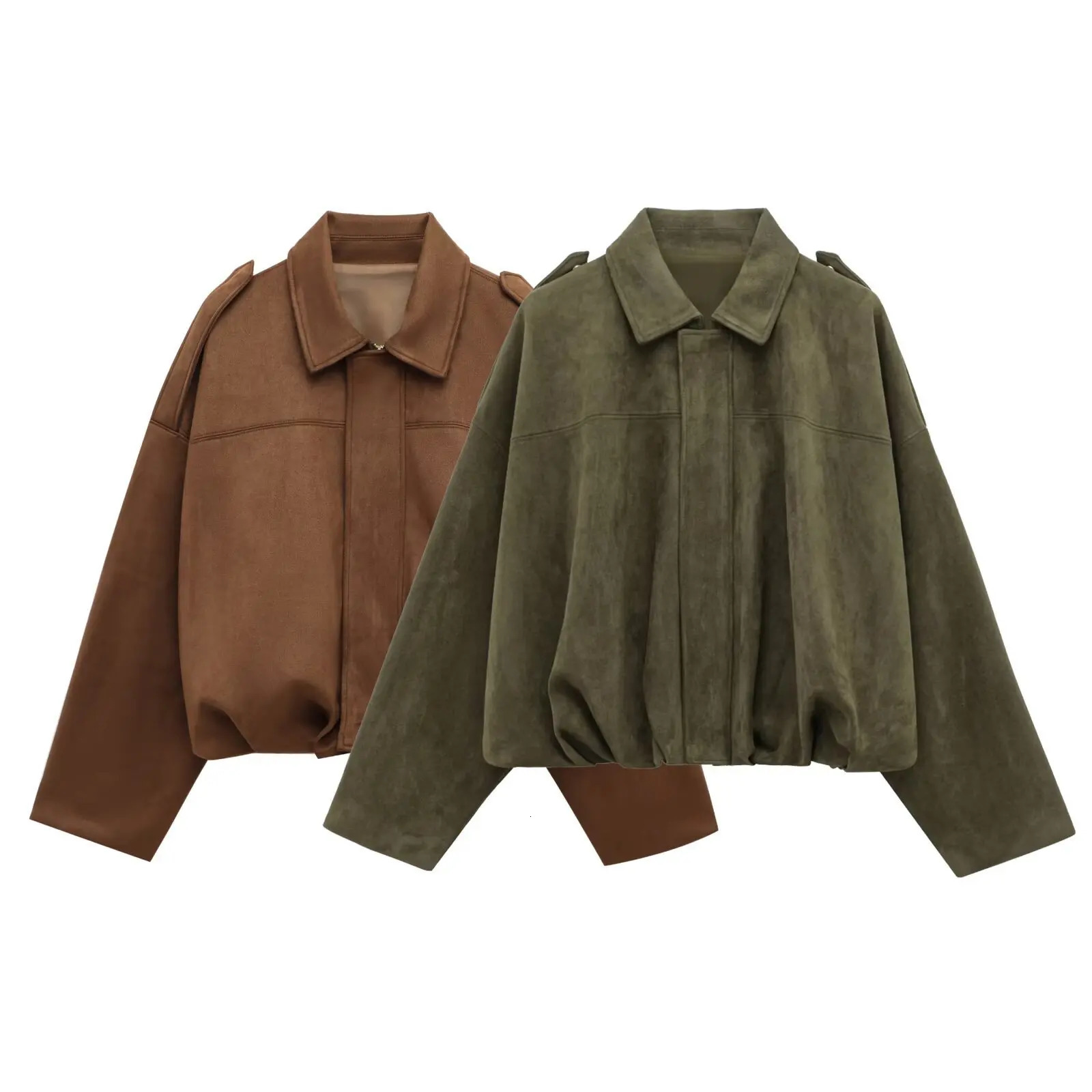 Spring 2 Color Womens Solid Elegant Jacket Suede Short Coat Casual Long Sleeve Zipper Jackets for Women Outerwear 250801