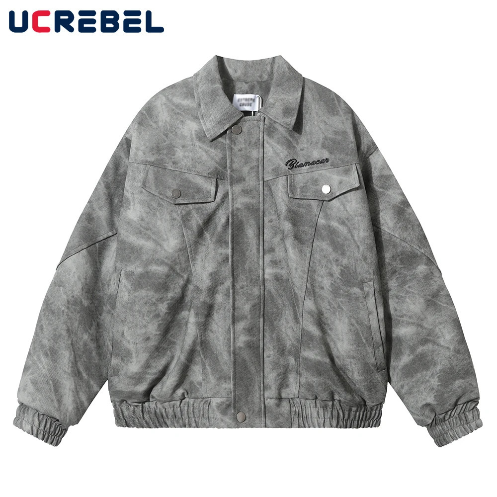 Retro Spliced Quilted Jacket Mens y High Street Autumn Winter Thick Loose Lapel Long Sleeve Outerwear Men 250807