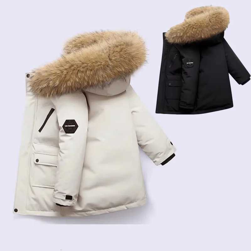 -30 Winter Kids Padded Jacket Children Thick Plus Velvet Warm Parka Coat Boys Girls Fur Collar Hooded Cotton Clothes Outerwear XJ250808