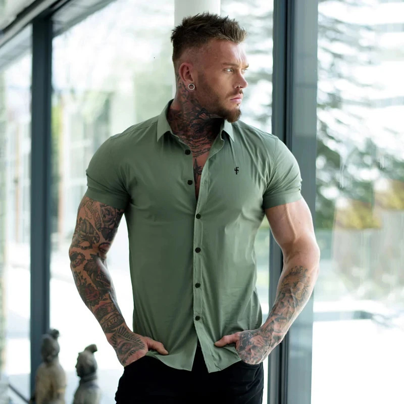 2025 Summer Mens Fashion Base Shirt Tshirt Lapel Casual Micro Elastic Business Loose Solid Color Printed 250731