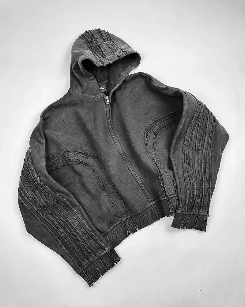Y2K trend Street hip hop jumper Jacket Vintage wash patchwork furred fashion men zipper hoodie Gothic loose casual sweatshirt 250807