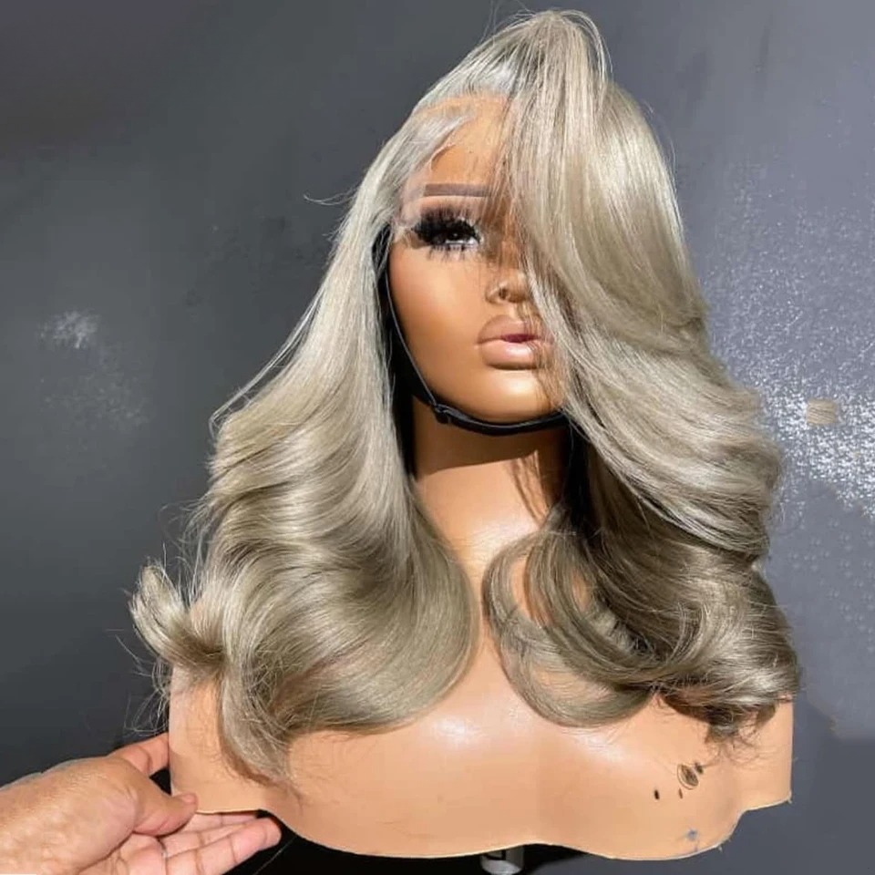 Colored Ash Platinum Ash Blonde Body Wave Short Lace Front Wigs Wear And Go Glueless Human Hair 13x4 HD Transparent Lace Frontal Wig Synthetic Pre P