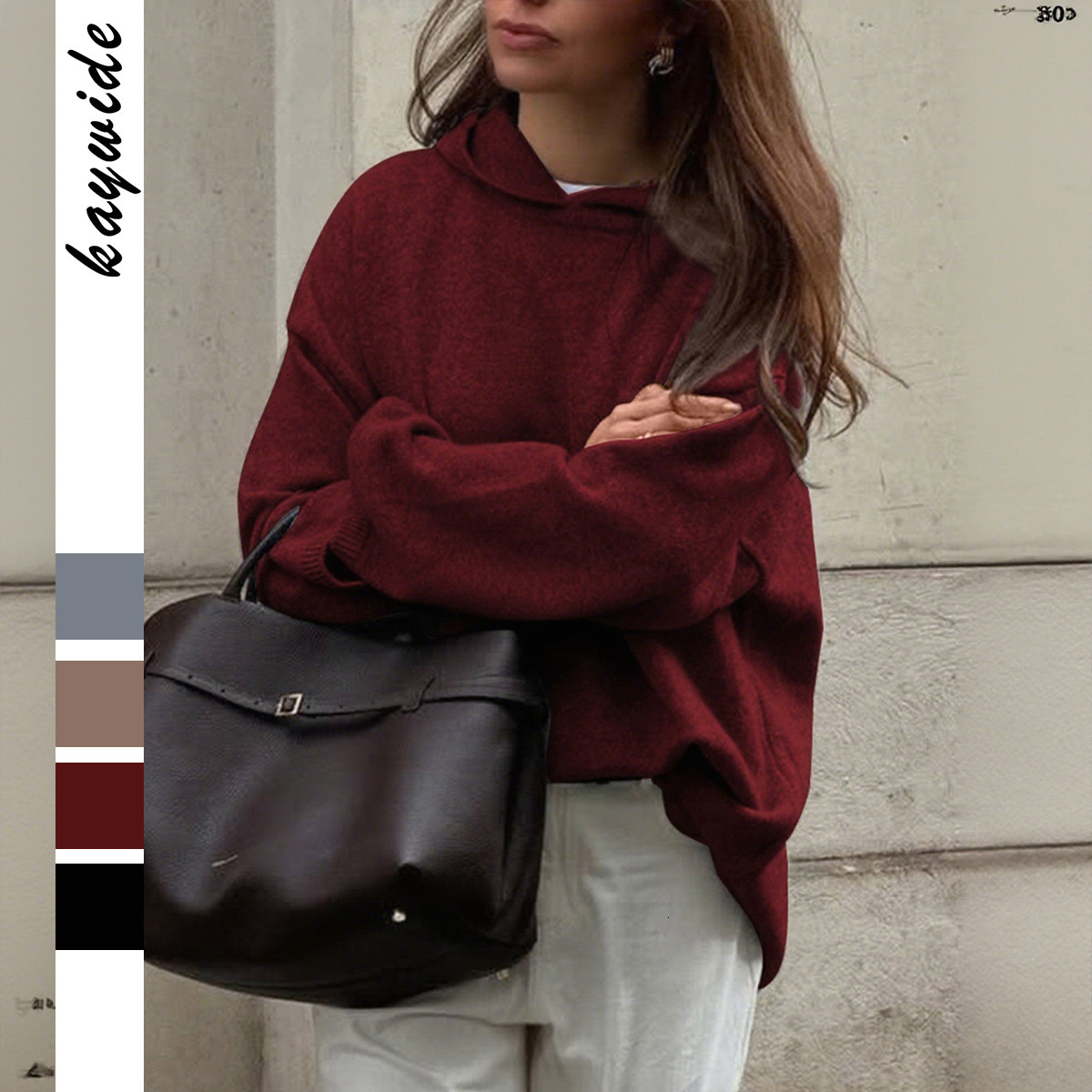 Casual Simple Long Sleeve Hooded Sweater Knitted Women's Clothing 2025 Autumn Winter