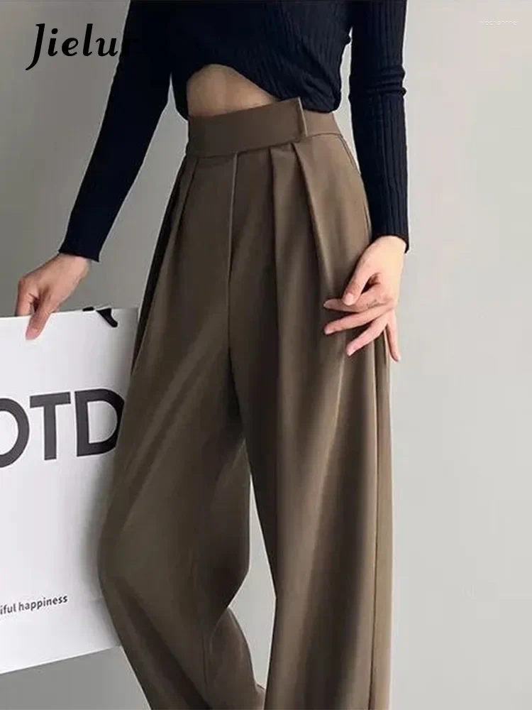 Women's Pants Brown Wide Leg Women Classic Suit Vintage Palazzo Office Elegant Casual Black Trousers Female High Waist
