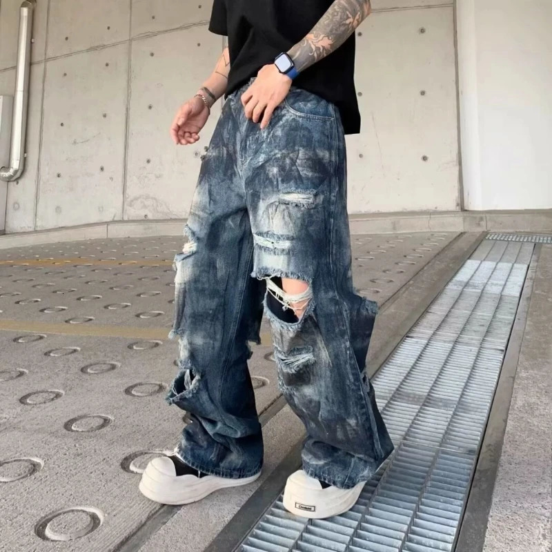Ripped Jeans Mens Summer Item Loose Straight Wideleg Pants Short Y2k Clothes Chrome Darts for Man 250807