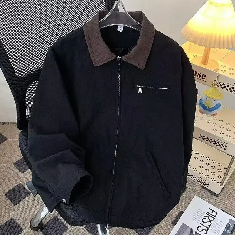 Distressed n Sensibility Mens Lapel Jacket Vintage Washing Pilot Loose Fit Spring Autumn Season Aviation Theme 250807