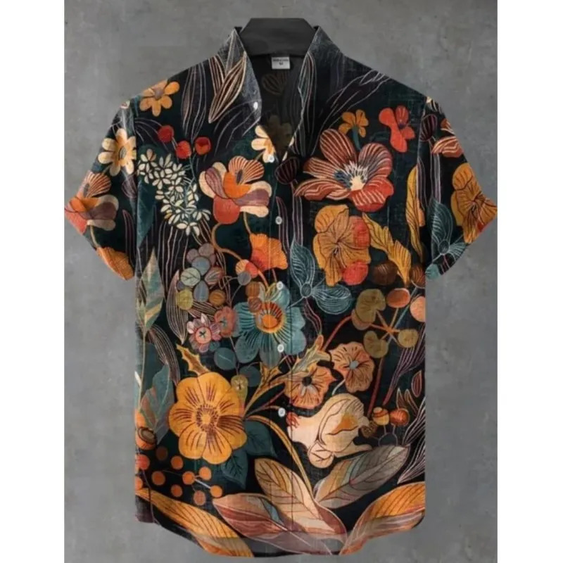 Linen Mens Fashionable Casual Shirt Short Sleeved Top 3D Printed Pattern Clothing Camisas Para Hombre Divertidas 250807