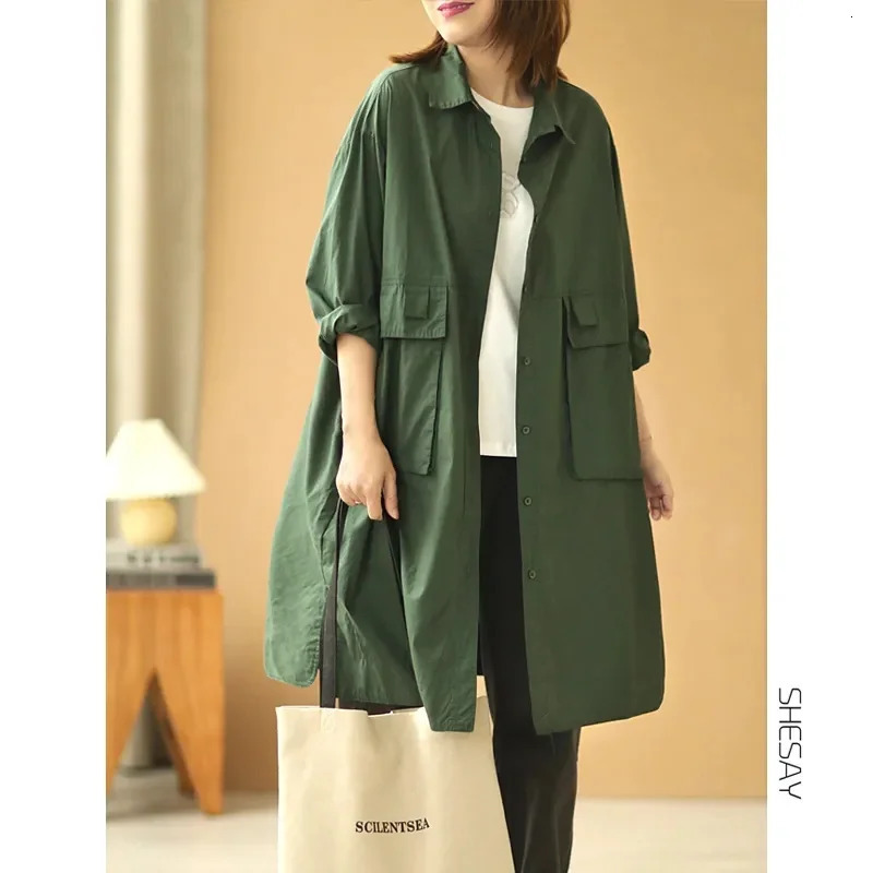 Spring Summer Trench Coat for Women Jacket Long Sleeves Thin Windbreaker Casual Sun Protection Loose Outerwears 250801