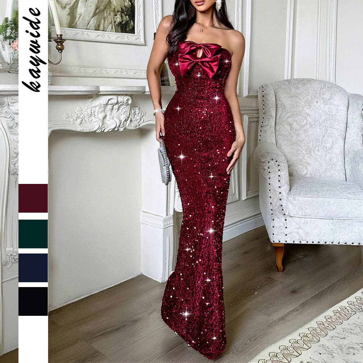 Elegant Evening Strapless Sexy Long Dress Women's Clothing 2025 Autumn Winter