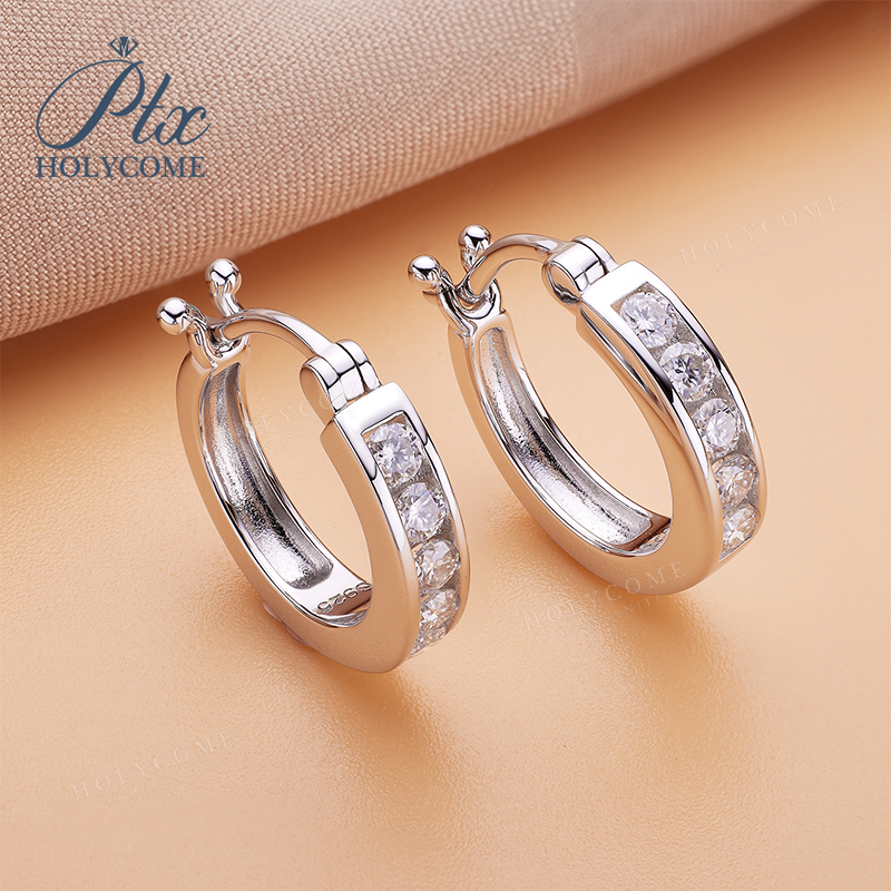All D Color Moissanite Hoop Earrings For Women Wedding Bridal S925 Sterling Silver Small Stud Earring Anniversary Party Gift with Certificate