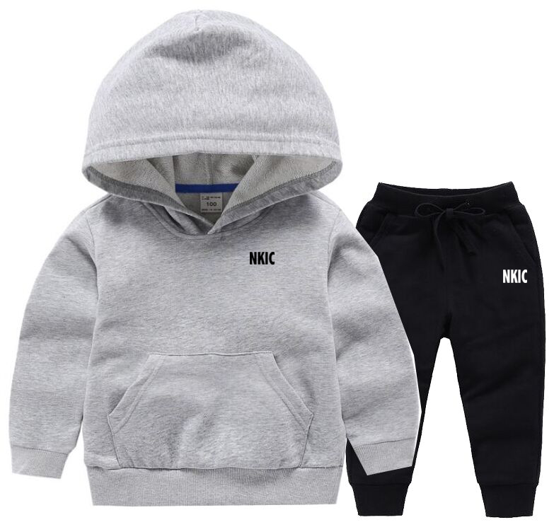 Autumn Spring 2pcs Gray Hoodie Pants Tracksuits Boys Girls Casual Streetwears Children Clothes Brand Tracksuits Sets-image-1070281758