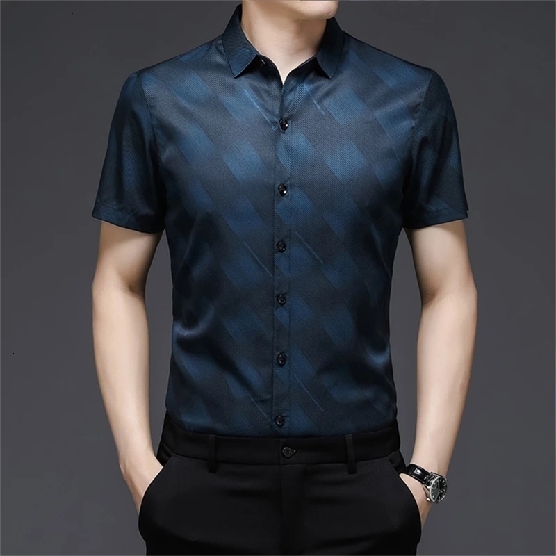Mens Business Casual Short Sleeved Printed Shirt with Wrinkle Resistance No Ironing Comfortable All Season Versatile y250807