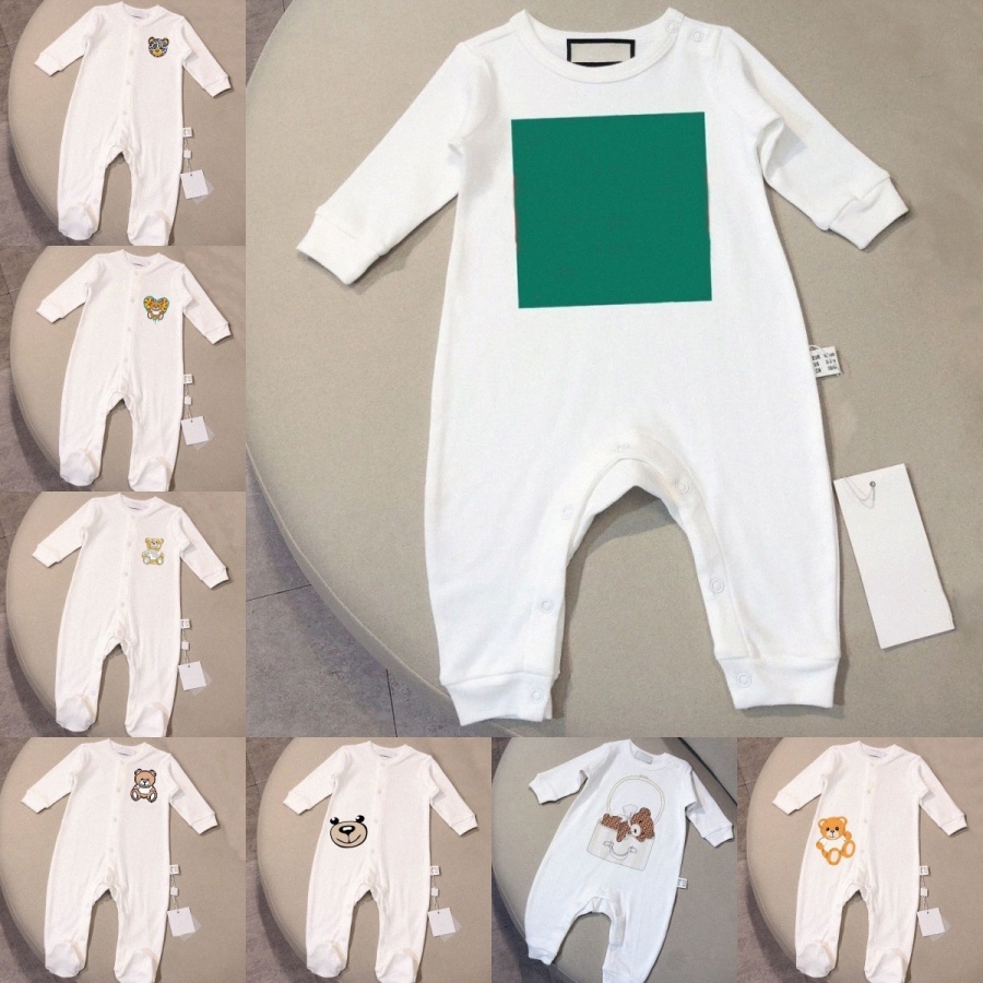 Baby Rompers Infants Jumpsuits Designer Long Sleeves Kids Clothes Boys Girls Clothing New Born Casual Cotton Children Cloth White Grey Pink Black-image-1070342034
