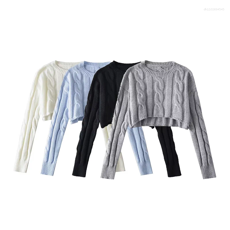 Women's Sweaters Women Fashion Solid Knitted Cropped Pullover Sweater Vintage O-Neck Long Sleeves Female Chic Lady Tops