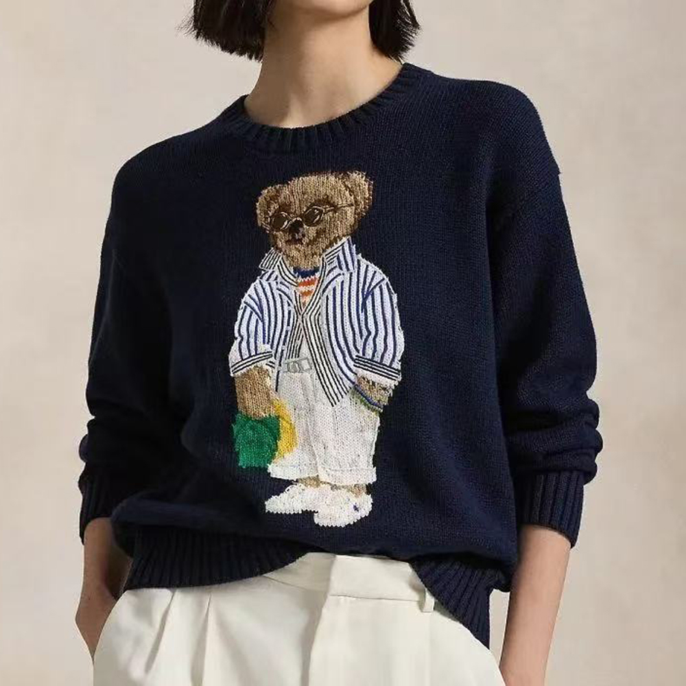 designer sweater womens knitting bear jumpers winter clothes wool ropa mujer chic elegant long sleeve crewneck pullover warm oversized Y2k streetwea