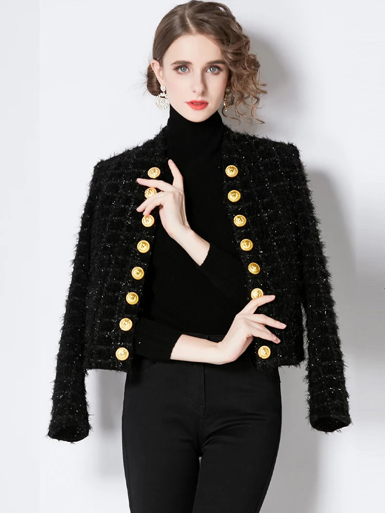 Banulin High Street est Stylish Runway er Long Sleeve Jacket Womens Metal Double Breasted Tassel Tweed Overcoat 250801