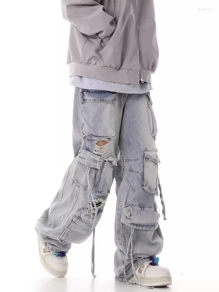 Men's Jeans Hip Hop High Street Men And Women Trendy Personality Straight Tube Washed Workwear For Couples Loose Retro Casual Pants