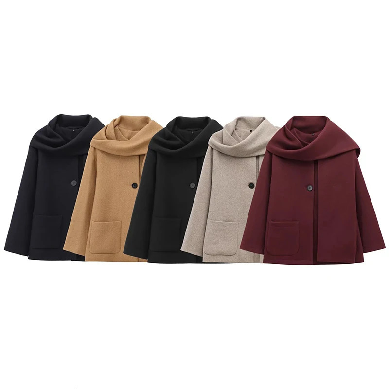 Womens Spring Winter INS Scarf round Neck Jacket Warmer Long Sleeve Blended Coat Loose Elegant Outerwear Fashion for Ladies 250801