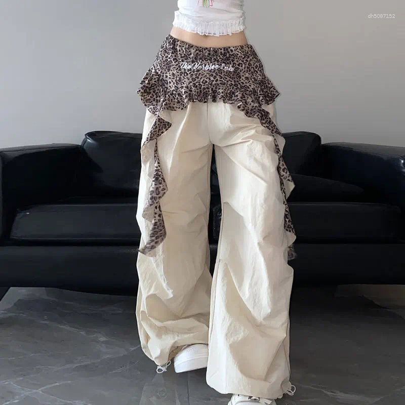 Women's Pants MEXZT Y2K Black Cargo Women Streetwear Leopard Patchwork Wide Leg Summer Gyaru Harajuku Korean Grunge Baggy Trousers