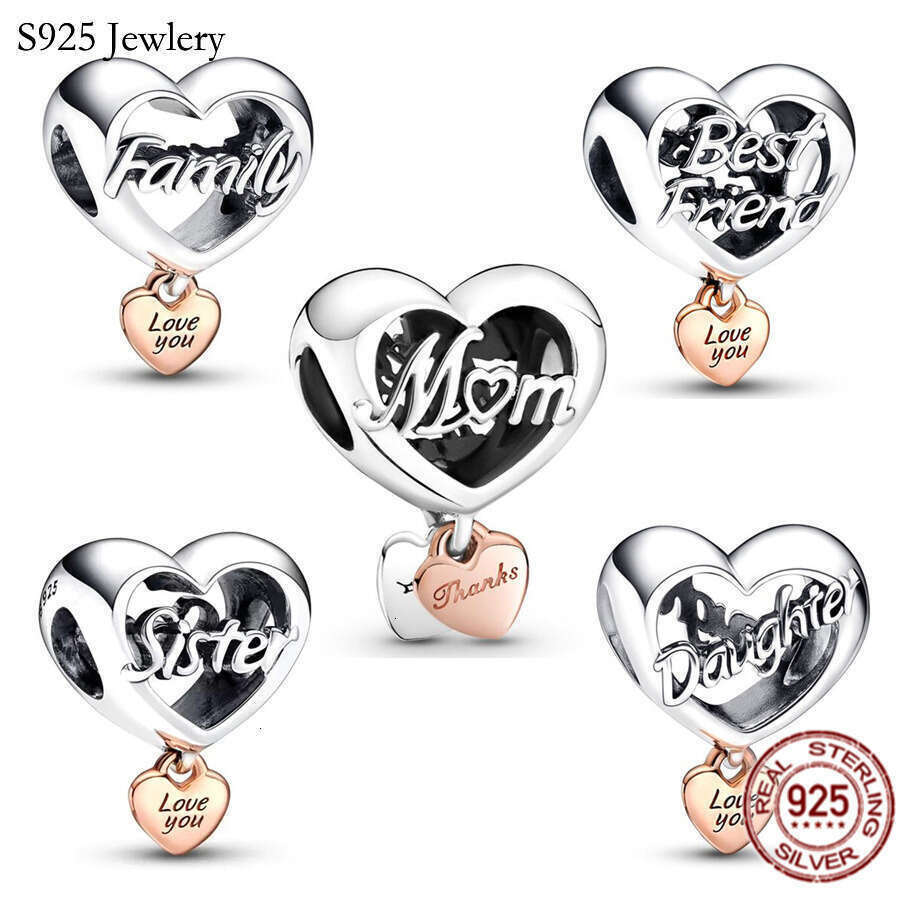 2025 NEW New Fashion 925 Sterling Silver Family Mother Daughter Sister Girlfriend Heartshaped Charm Beads S925 Snake Bracelet Jewelry