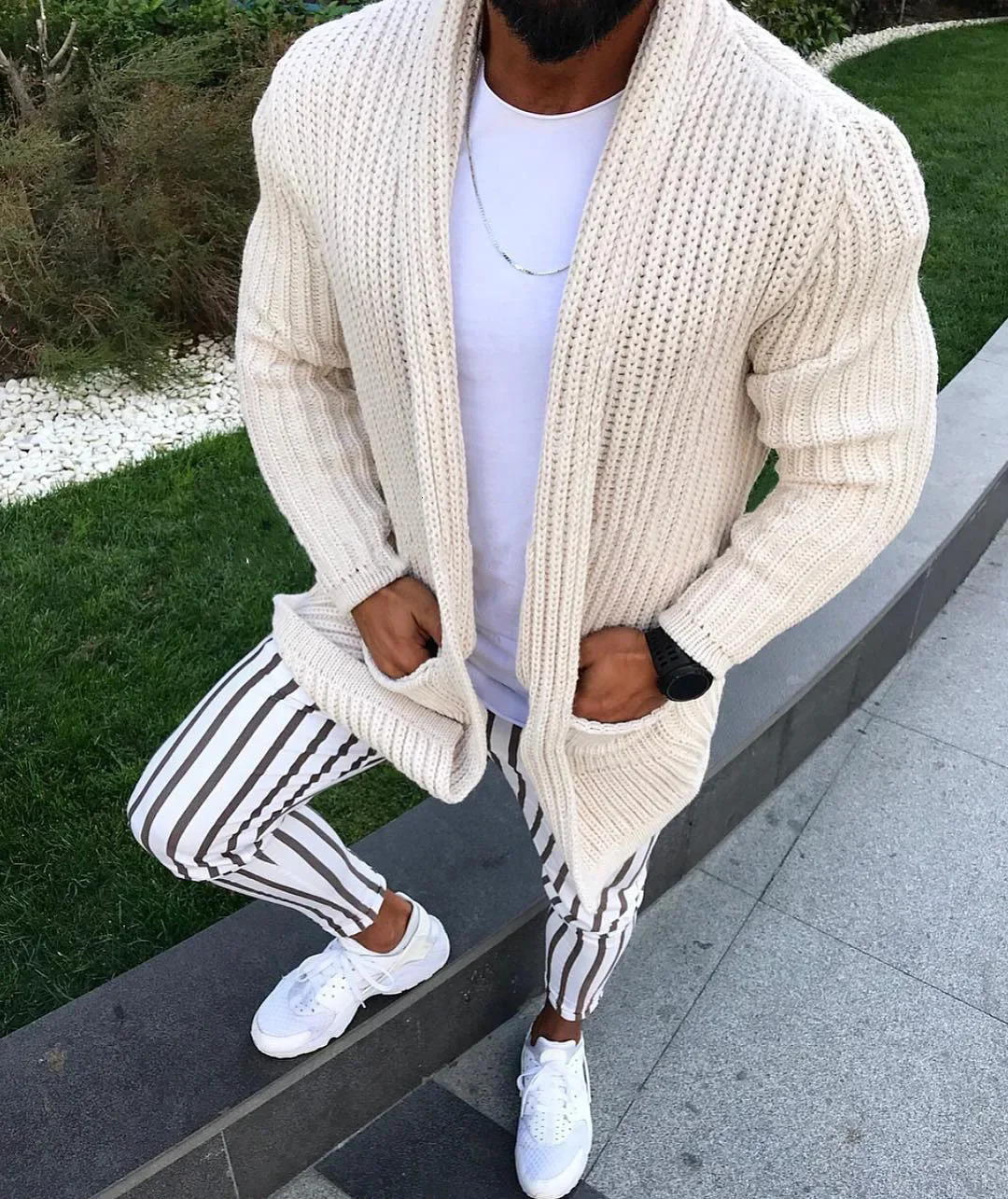 Muscular Mens Sweater European and American Style Long-sleeved Slim-fit Knitted Sweater Coat for Autumn and Winter S-3XL 250804